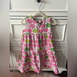 Baby Boden Pink and Green Apple Dress with Diaper Cover 2-3y